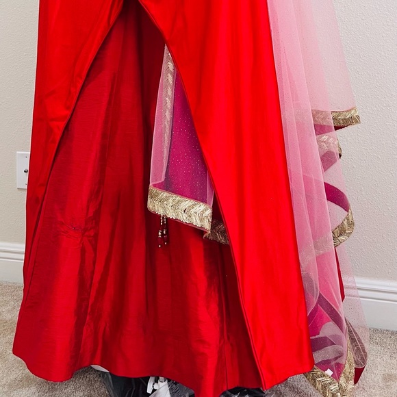 Red Anarkali gown or dress with dupatta and matching bottom - Picture 10 of 13